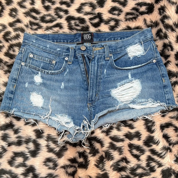 BDG Pants - BDG Light Blue Ripped Distressed Essential Mid-Rise Jean Shorts